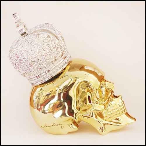 Sculpture d'un crâne en résine de poussière de marbre avec couronne Musulman PC-Skull Gold Muslim