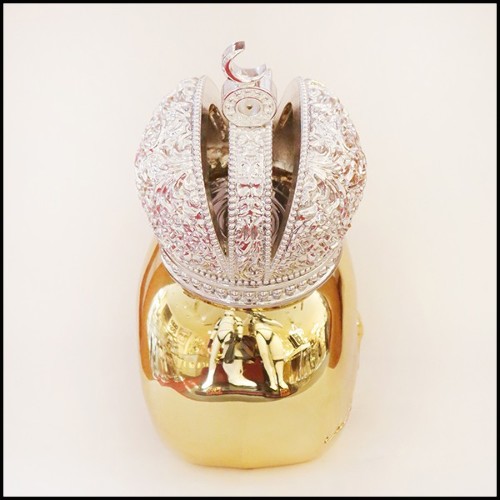 Sculpture d'un crâne en résine de poussière de marbre avec couronne Musulman PC-Skull Gold Muslim