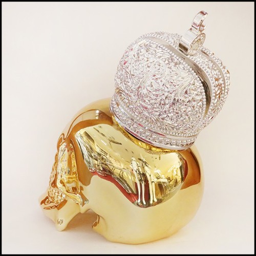 Sculpture made in marble dust resin chromed in blue finish with Muslim crown PC-Skull Gold Muslim