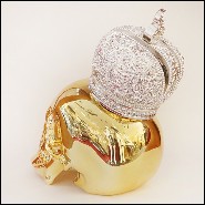 Sculpture made in marble dust resin chromed in blue finish with Muslim crown PC-Skull Gold Muslim