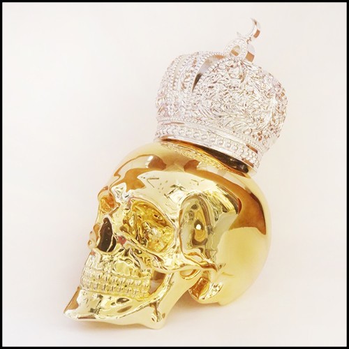 Sculpture d'un crâne en résine de poussière de marbre avec couronne Musulman PC-Skull Gold Muslim