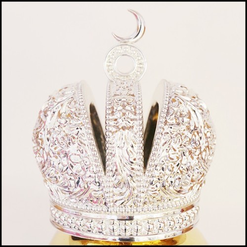 Sculpture d'un crâne en résine de poussière de marbre avec couronne Musulman PC-Skull Gold Muslim