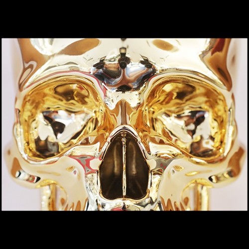 Sculpture made in marble dust resin chromed in blue finish with Muslim crown PC-Skull Gold Muslim