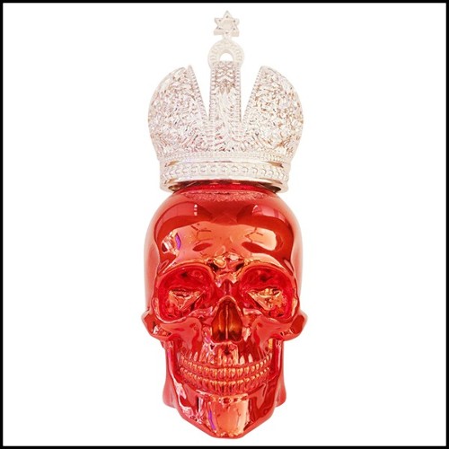 Sculpture made in marble dust resin chromed in red finish with hebrew crown PC-Skull Red Hebrew