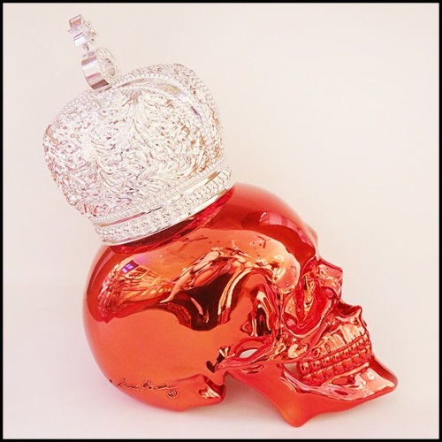 Sculpture d'un crâne en résine de poussière de marbre avec couronne Hebraïque PC-Skull Red Hebrew