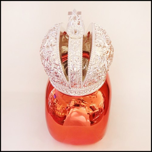 Sculpture d'un crâne en résine de poussière de marbre avec couronne Hebraïque PC-Skull Red Hebrew