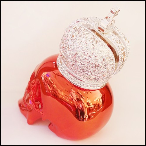 Sculpture d'un crâne en résine de poussière de marbre avec couronne Hebraïque PC-Skull Red Hebrew