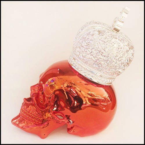 Sculpture d'un crâne en résine de poussière de marbre avec couronne Hebraïque PC-Skull Red Hebrew