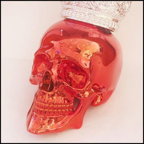Sculpture d'un crâne en résine de poussière de marbre avec couronne Hebraïque PC-Skull Red Hebrew