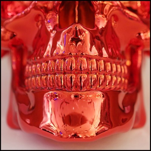 Sculpture d'un crâne en résine de poussière de marbre avec couronne Hebraïque PC-Skull Red Hebrew