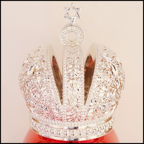 Sculpture d'un crâne en résine de poussière de marbre avec couronne Hebraïque PC-Skull Red Hebrew