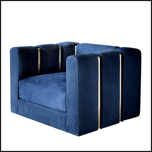 Armchair covered with Italian high quality blue velvet fabric and with polished brass 150-Virginia