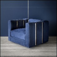 Armchair covered with Italian high quality blue velvet fabric and with polished brass 150-Virginia