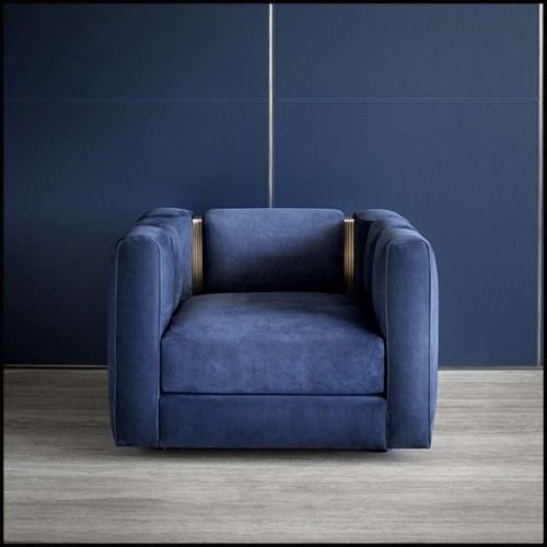 Fauteuil avec tissu en velours bleu et laiton massif poli 150-Virginia