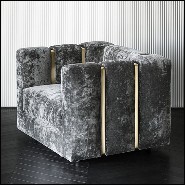 Armchair covered with Italian high quality blue velvet fabric and with polished brass 150-Virginia