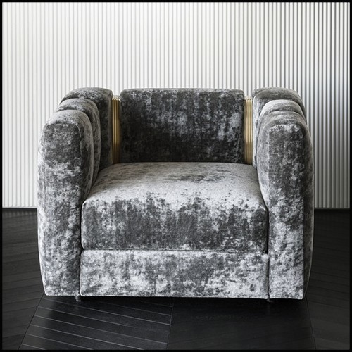 Armchair covered with Italian high quality blue velvet fabric and with polished brass 150-Virginia