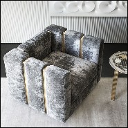 Armchair covered with Italian high quality blue velvet fabric and with polished brass 150-Virginia