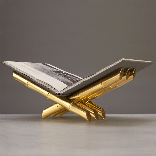 Bookrest bamboos in polished stainless steel, gold-plated, 172-24 karat