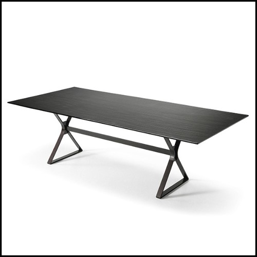 Table à manger plateau en verre teinté,base en métal vernis 146-Lines Table