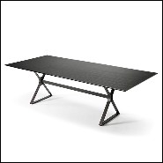 Table à manger plateau en verre teinté,base en métal vernis 146-Lines Table