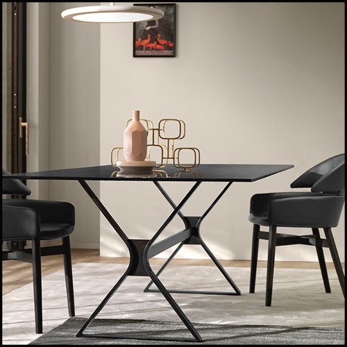 Table à manger plateau en verre teinté,base en métal vernis 146-Lines Table