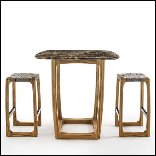 Table haute en teck et top en marbre 154-Trooper