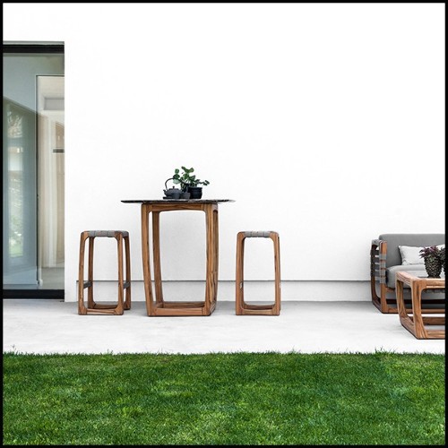 Table haute en teck et top en marbre 154-Trooper