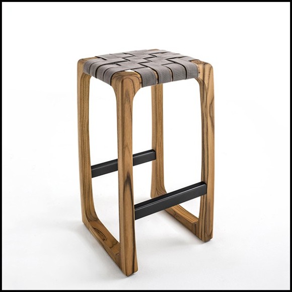 Tabouret de bar en teck et assise en tissus spécial pour l'extérieur 154-Webbing Bar Stool