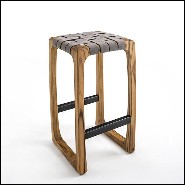 Tabouret de bar en teck et assise en tissus spécial pour l'extérieur 154-Webbing Bar Stool