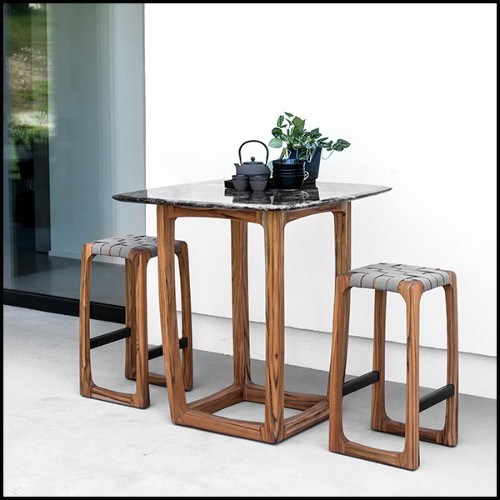 Tabouret de bar en teck et assise en tissus spécial pour l'extérieur 154-Webbing Bar Stool