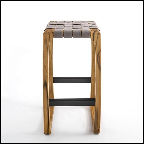 Tabouret de bar en teck et assise en tissus spécial pour l'extérieur 154-Webbing Bar Stool