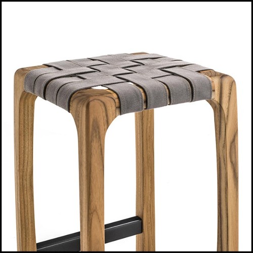 Tabouret de bar en teck et assise en tissus spécial pour l'extérieur 154-Webbing Bar Stool