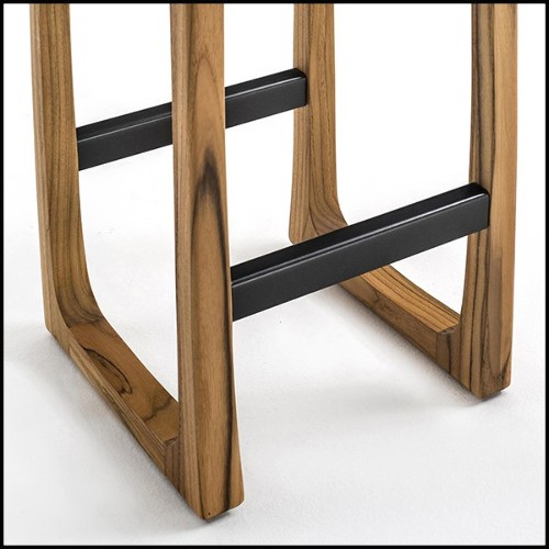 Tabouret de bar en teck et assise en tissus spécial pour l'extérieur 154-Webbing Bar Stool