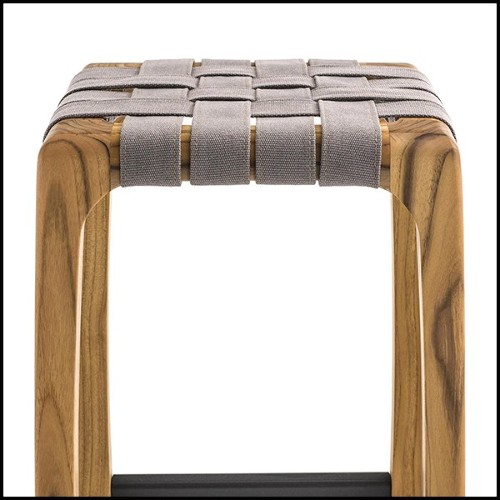 Tabouret de bar en teck et assise en tissus spécial pour l'extérieur 154-Webbing Bar Stool