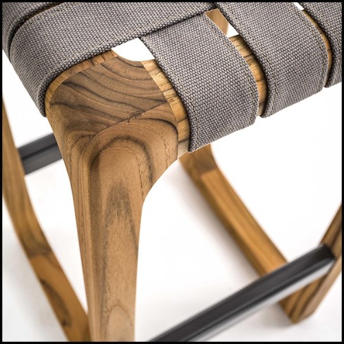 Tabouret de bar en teck et assise en tissus spécial pour l'extérieur 154-Webbing Bar Stool