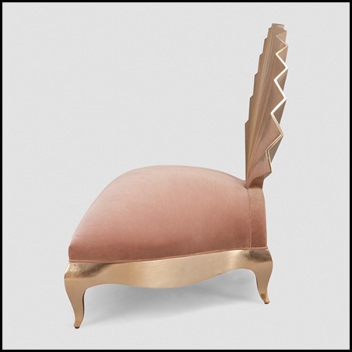 Fauteuil structure en acajou et tapissé en velours couleur vieux rose 119-Eventail