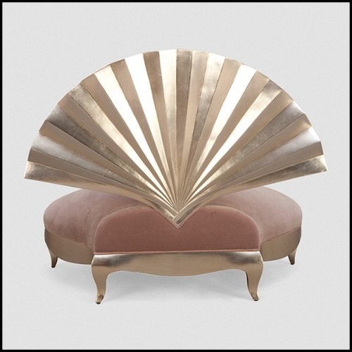 Fauteuil structure en acajou et tapissé en velours couleur vieux rose 119-Eventail