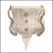 Commode en Croco finition blanc, cornes de Kudu, 3 tiroirs avec peau d'agneau de Mongolie 120- White Croco