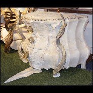 Commode en Croco finition blanc, cornes de Kudu, 3 tiroirs avec peau d'agneau de Mongolie 120- White Croco