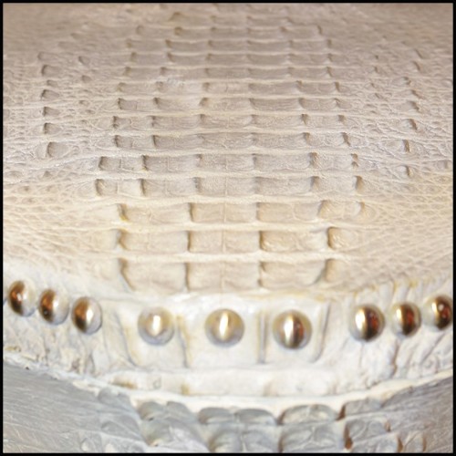 Commode en Croco finition blanc, cornes de Kudu, 3 tiroirs avec peau d'agneau de Mongolie 120- White Croco