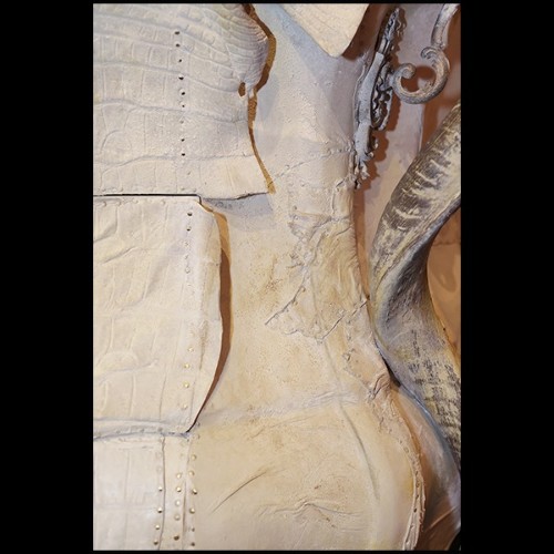 Commode en Croco finition blanc, cornes de Kudu, 3 tiroirs avec peau d'agneau de Mongolie 120- White Croco