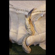 Commode en Croco finition blanc, cornes de Kudu, 3 tiroirs avec peau d'agneau de Mongolie 120- White Croco