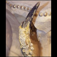 Commode en Croco finition blanc, cornes de Kudu, 3 tiroirs avec peau d'agneau de Mongolie 120- White Croco