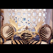 Canapé en bois de Hêtre avec peau de Zèbre, cornes de Zebu et amethyste PC-Sofa Zebra