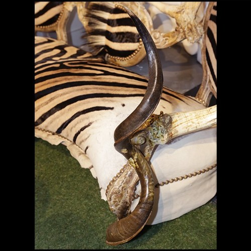 Canapé en bois de Hêtre avec peau de Zèbre, cornes de Zebu et amethyste PC-Sofa Zebra