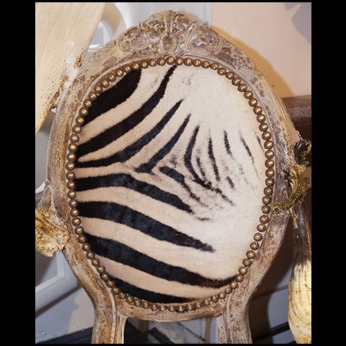 Canapé en bois de Hêtre avec peau de Zèbre, cornes de Zebu et amethyste PC-Sofa Zebra