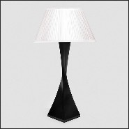 Lampe en acajou laqué noir, abat-jour plissé blanc  lampe 119-Flambeau