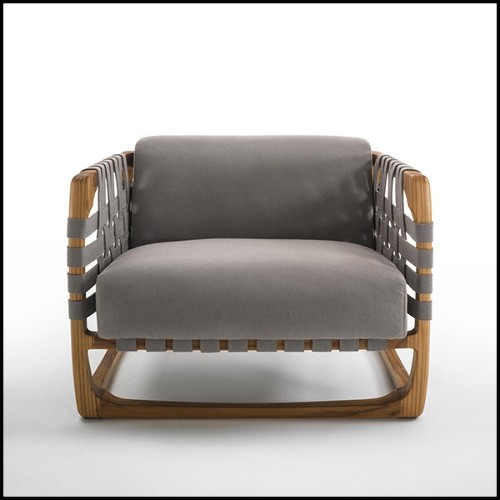 Armchair in Solid Teak with Outdoor Fabric 154-Webbing Outdoor