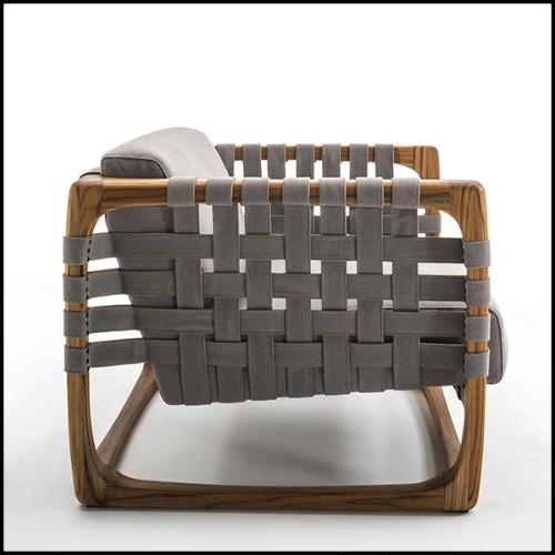 Fauteuil en teck naturel massif avec tissu outdoor 154-Webbing Outdoor