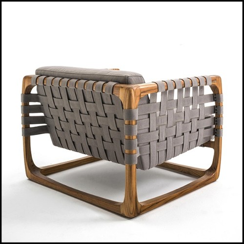 Armchair in Solid Teak with Outdoor Fabric 154-Webbing Outdoor